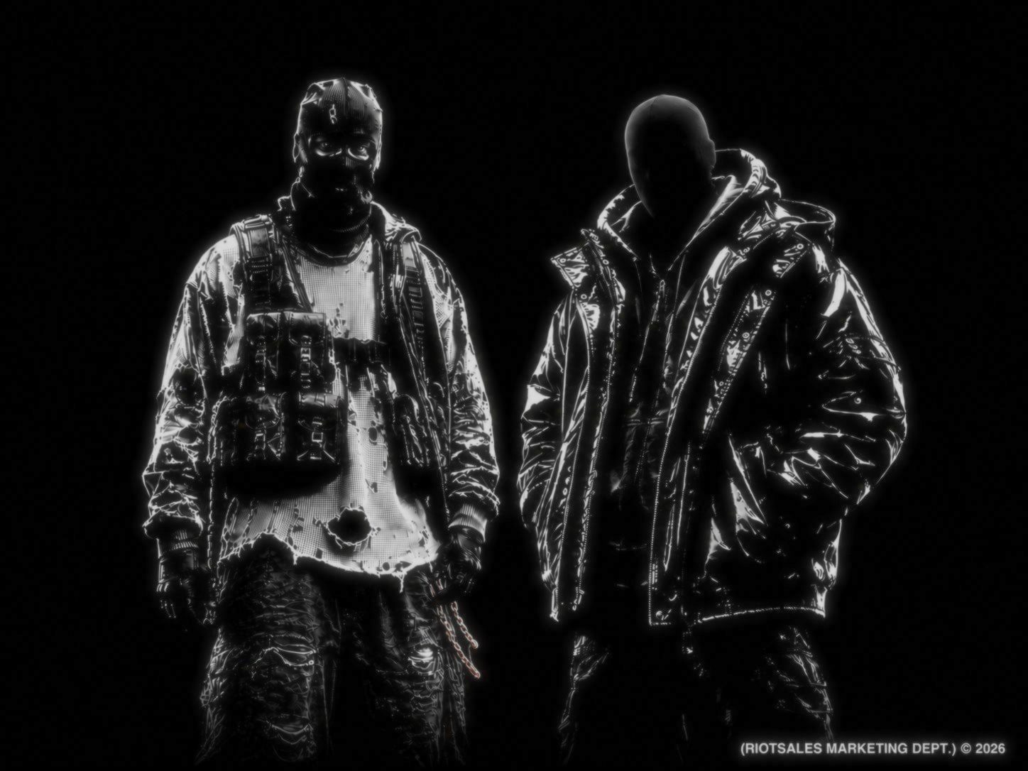 Two figures in black streetwear, the RiotSales look